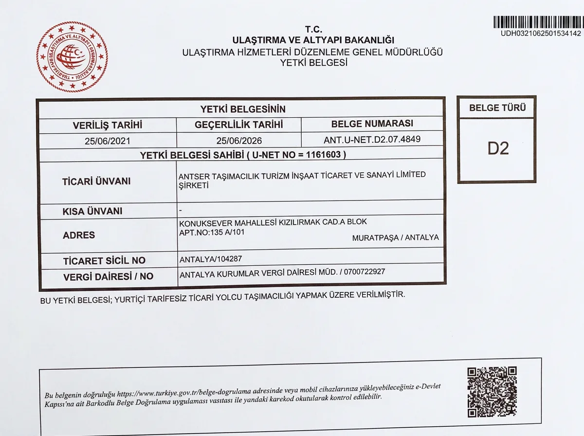 D2 Yetki Belgesi – T.C. Ulaştırma ve Altyapı Bakanlığı