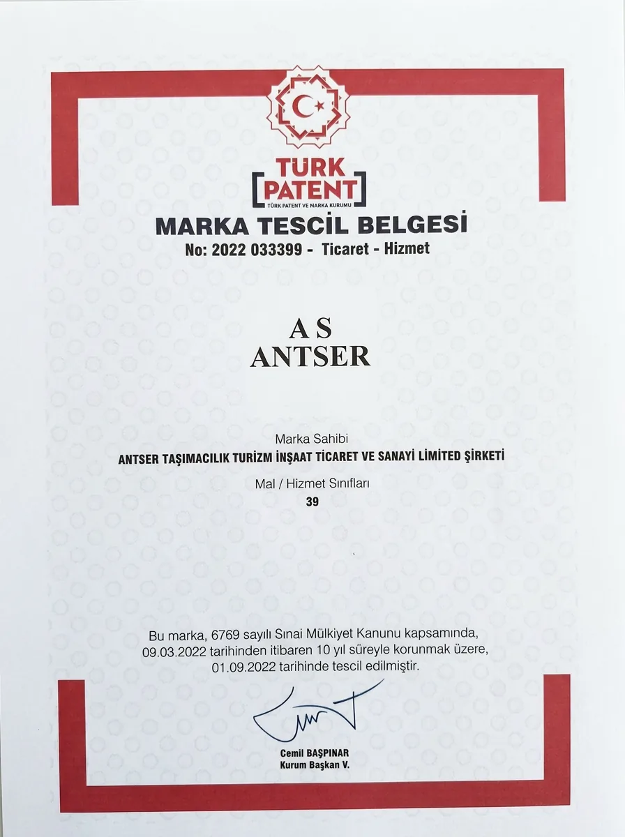 AS ANTSER – Marka Tescil Belgesi (Türk Patent)