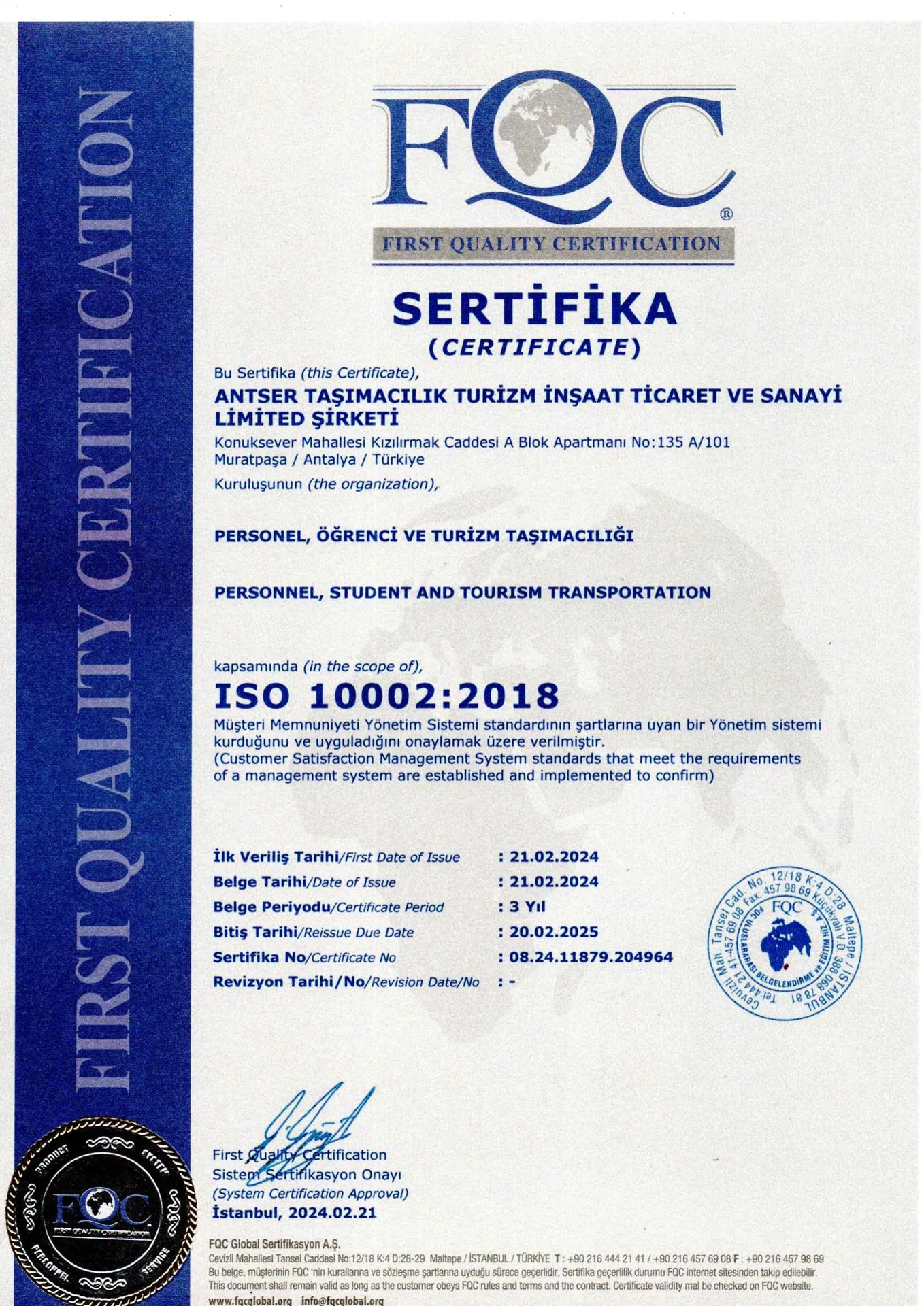 ISO 10002:2018 – Müşteri Memnuniyeti